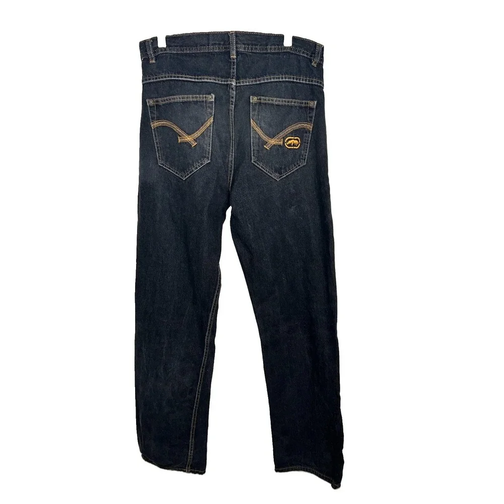 Ecko Unltd Vintage Y2K Black Baggy Skate Jeans 32x32 Embroidered Rhino Contrast